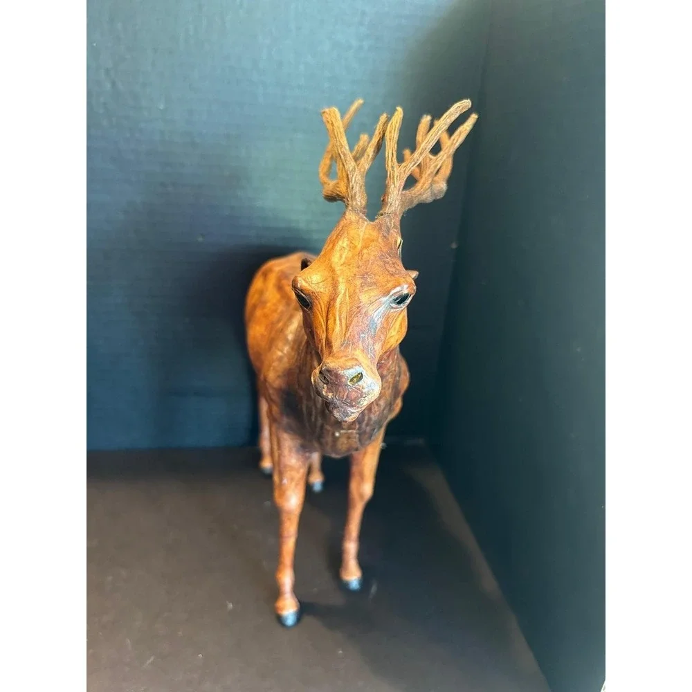 Vintage Leather Wrapped Deer Stag Statue 12
